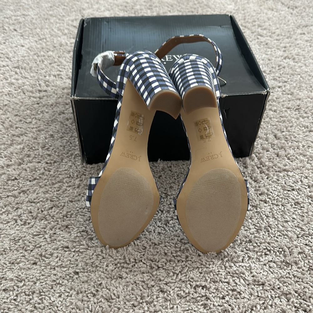NIB JCrew Factory Navy Gingham Sandals Sz 7.5 - Picture 4 of 6